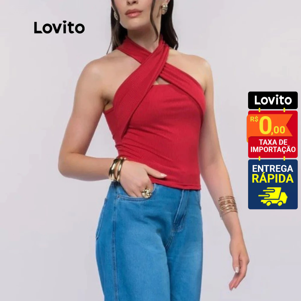 Lovito Blusa Sexy Lisa Feminina Alças Cruzadas LB974BRL1004 em Oferta na Shopee