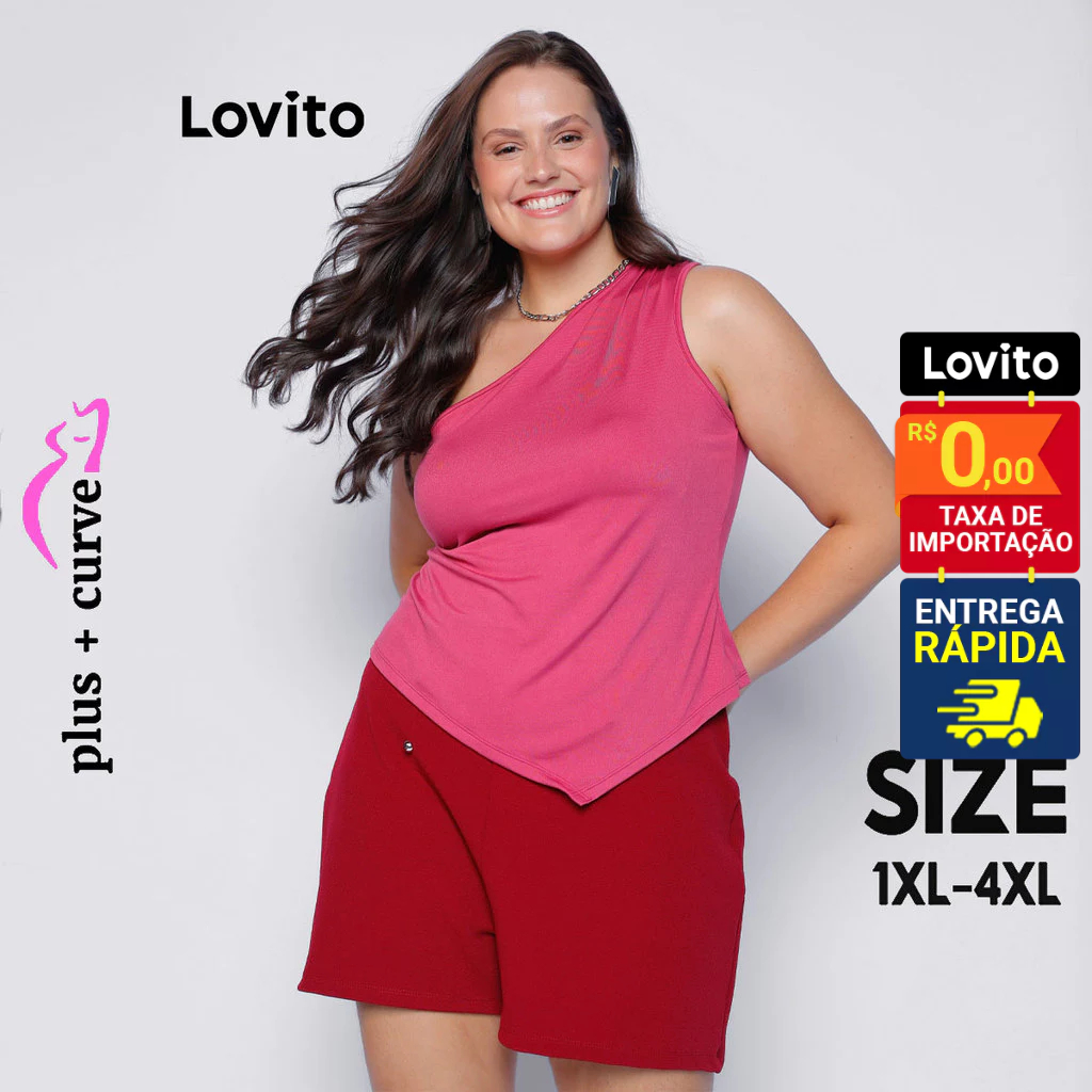 Lovito Blusa casual feminina plus size um ombro só LB1353BRL1383