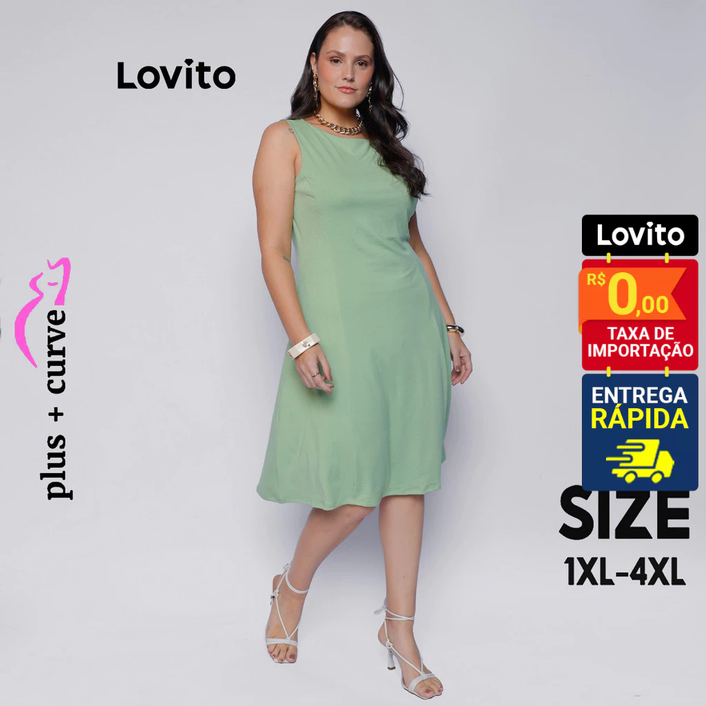 Lovito Vestido Feminino Plus Size Levemente Evasê LB1239BRL1269
