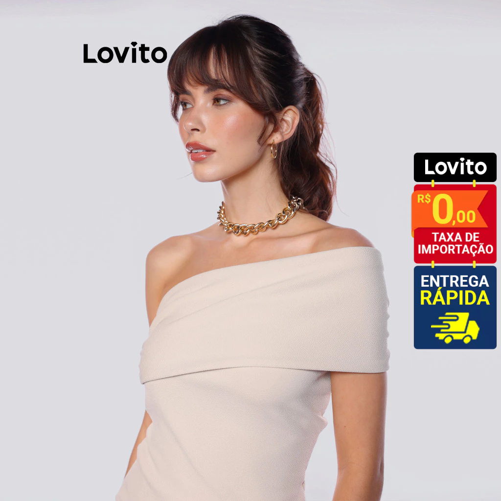 Lovito Blusa Elegante Um Ombro Só Feminina Moda LB980BRL1010 em Oferta na Shopee