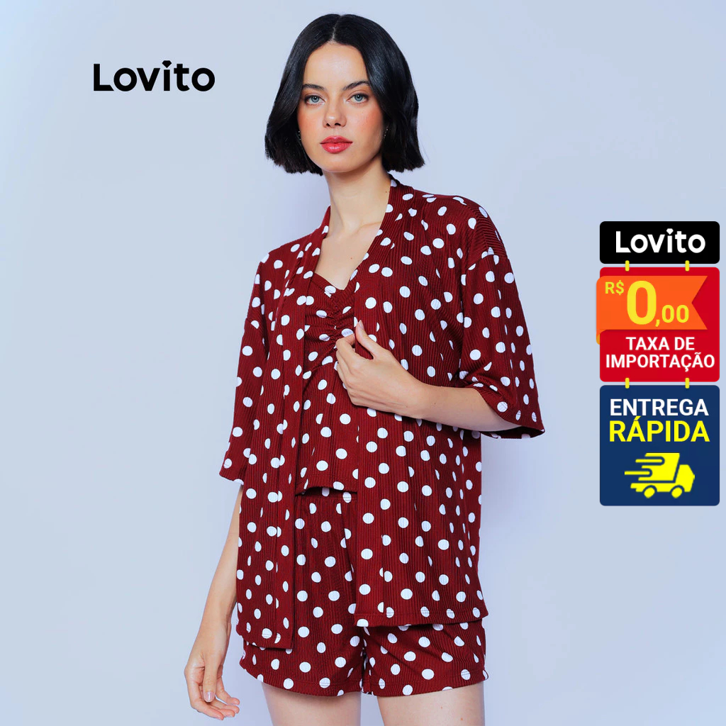 Lovito Conjunto 3 Peças de Pijamas Curto Feminino com Estampa de Poá LB1085BRL1115