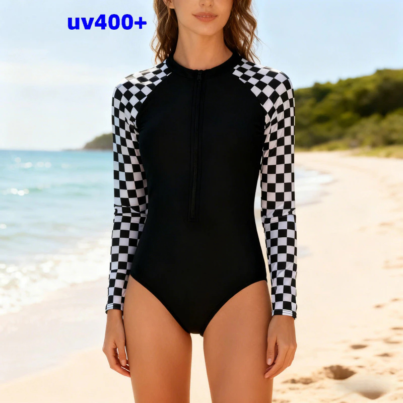 Maiô De Praia Feminino Manga Comprida Proteção UV Confortável Esportes Surf E Natação Com Zíper Acolchoado