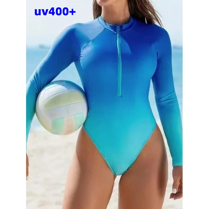HNYHWKR 2025 novo estilo maiô de uma peça europeu americano gradiente magro confortável cuecas de manga comprida praia n