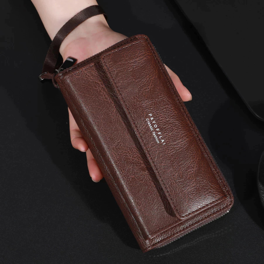 Carteira Masculina Com Zíper Longo – Suporte Para Telefone Em Couro PU De Grande Capacidade Compartimentos Vários Cartõe em Oferta na Shopee
