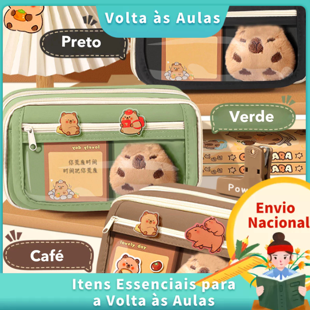 Estojo de lápis Capivara de Grande Capacidade, Material Escolar Estudante,Multifuncional, Impermeável