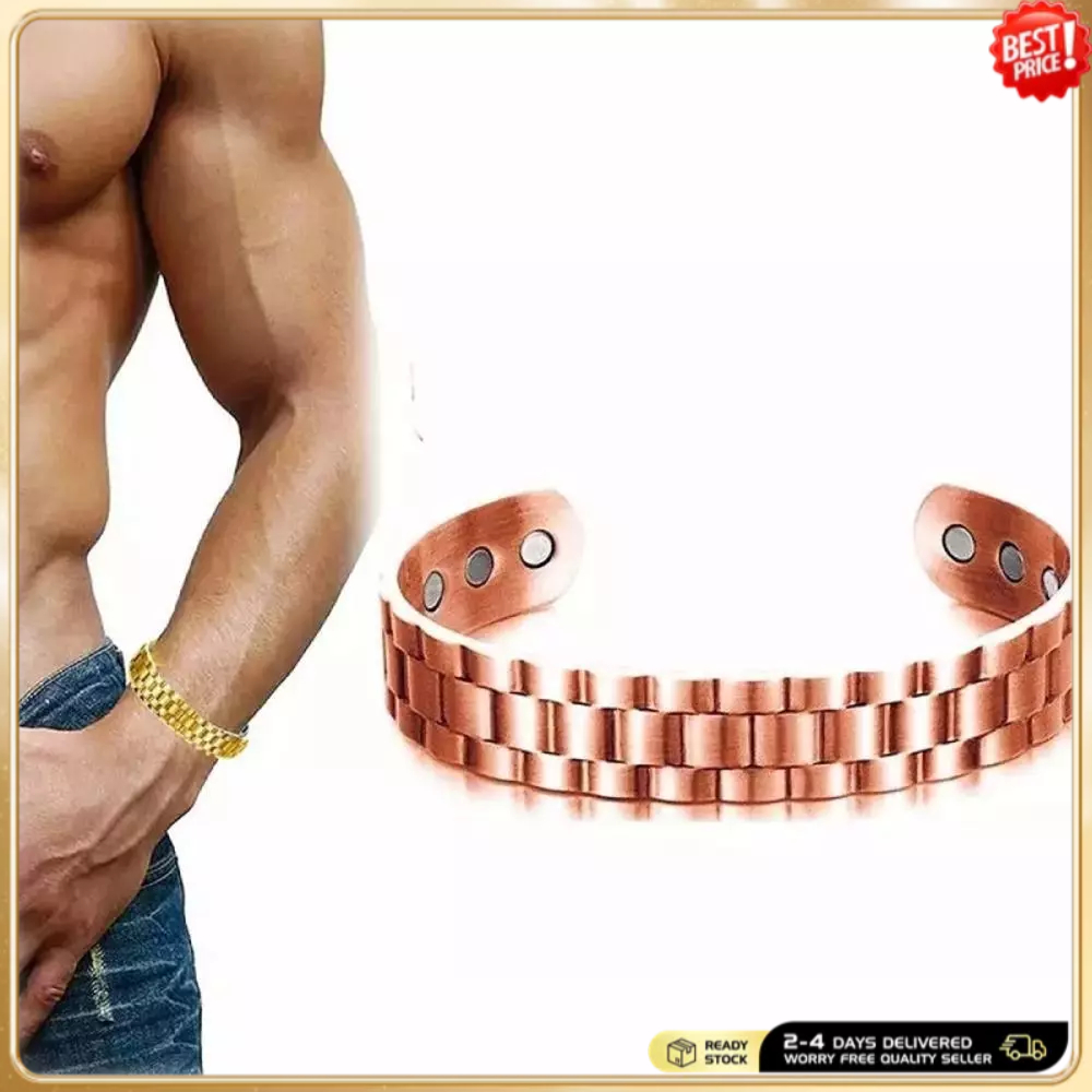 Pulseira De Cobre Feraco Para Força Masculina , Terapia Magnética , Joias Com Poderosos Ímãs 3800 Gauss , Fecho Dobrável em Oferta na Shopee