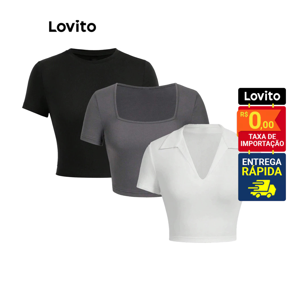Lovito - Camisa Casual de Textura para Deslocamento Primavera/verão Tshirt Preta para mulheres L138AD792