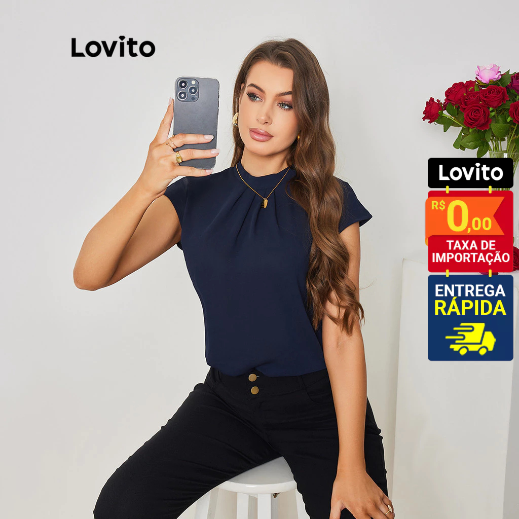 Lovito Elegante Blusa Feminina Plissada LBL08308
