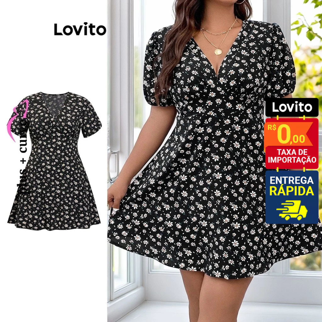 Lovito Vestido Curva Plus Size Romântico Vestido Com Estampa Floral Para Mulheres LBL09437