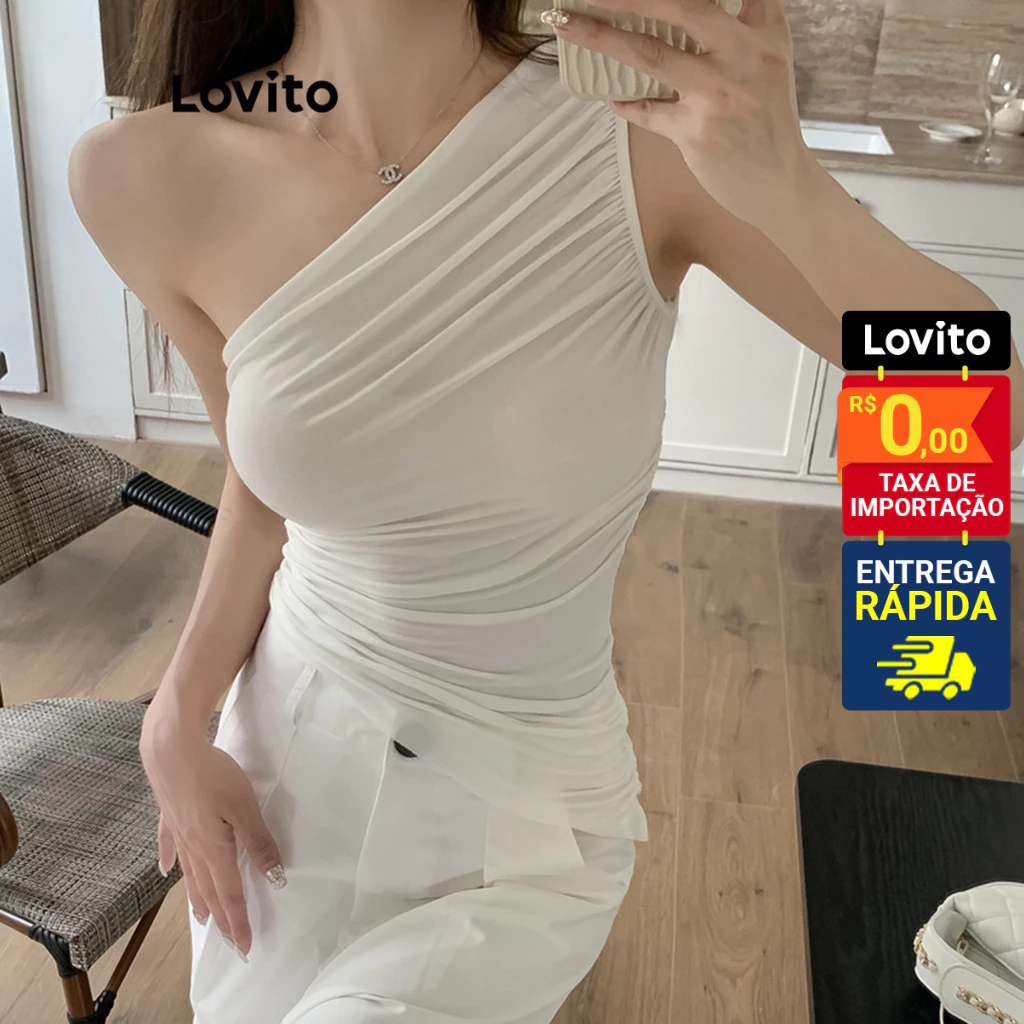 Lovito Regata Lisa Assimétrica Regata Para Mulheres LNM72369