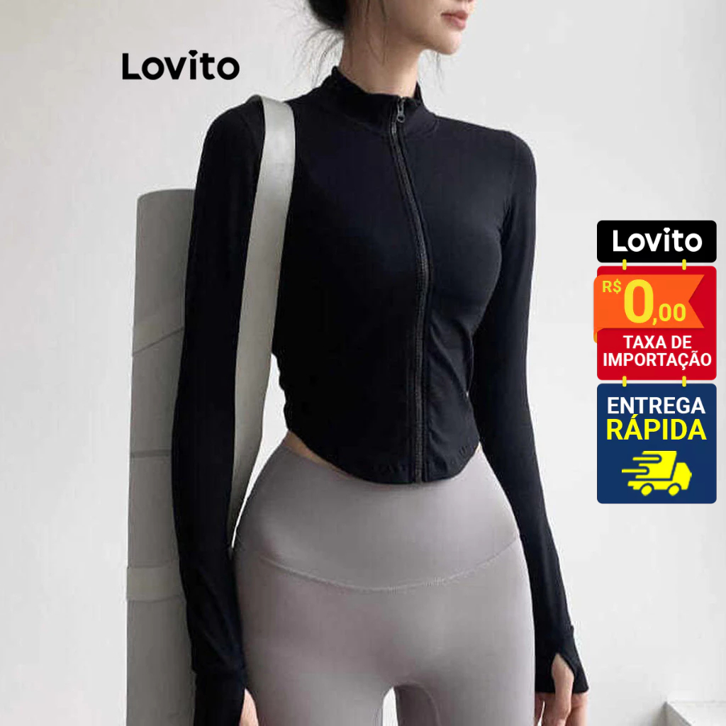 Lovito Jaqueta Esportiva Esportiva Liso Jaqueta Esportiva Básica Para Mulheres LNL62229 em Oferta na Shopee