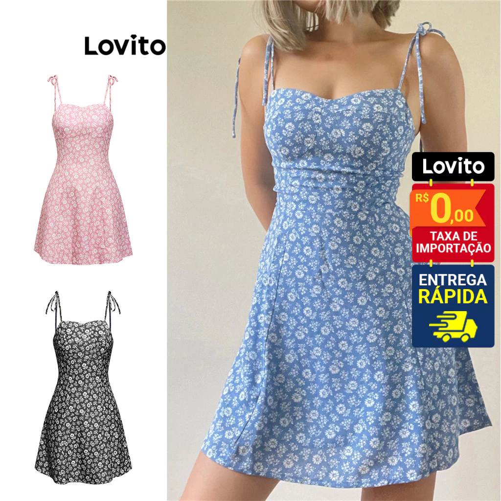 Lovito Vestido Casual Ditsy Floral Com Cadarço Para Mulheres L68ED355 em Oferta na Shopee
