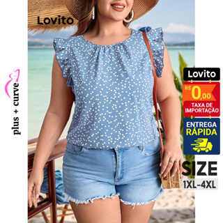 Lovito Blusa Plus Size com Estampa Floral Ditsy e Babados Plicados para Mulheres LBE03082 em Oferta na Shopee