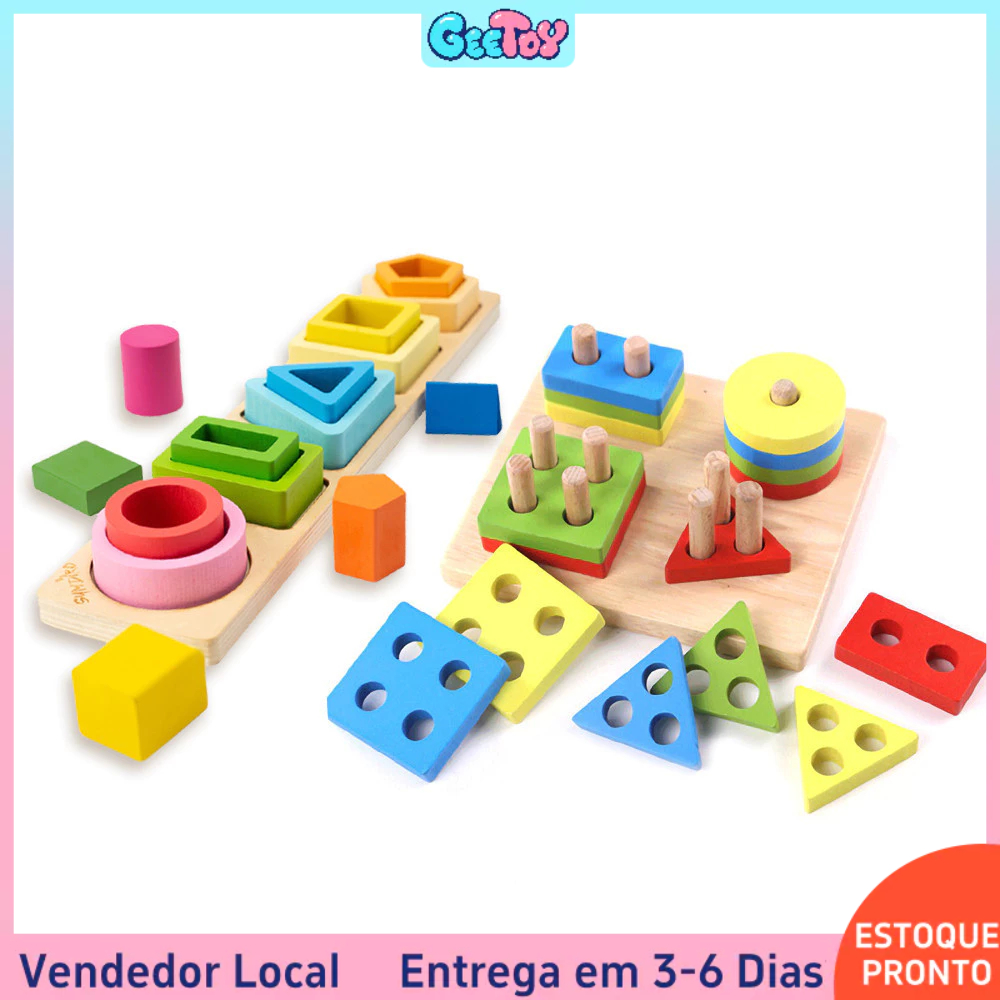 Brinquedos Educativos com 4 Colunas Geométricas para Correspondência Infantil