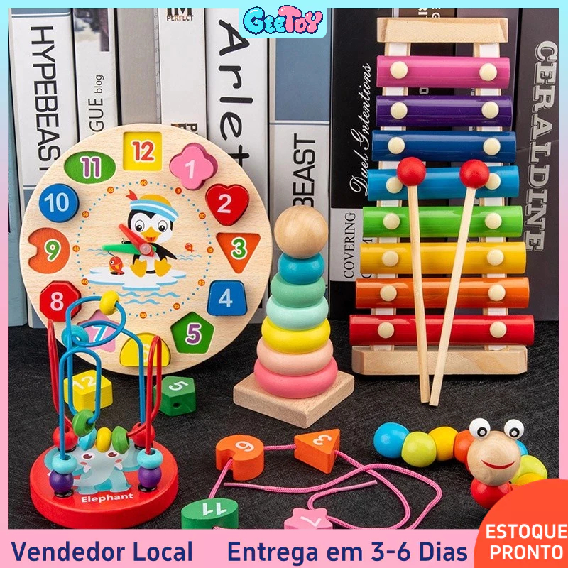 Brinquedos Educativos Montessori de Madeira - Labirinto de Fios com Bolas, Rampa de Montanha Russa e Ábaco para Crianças