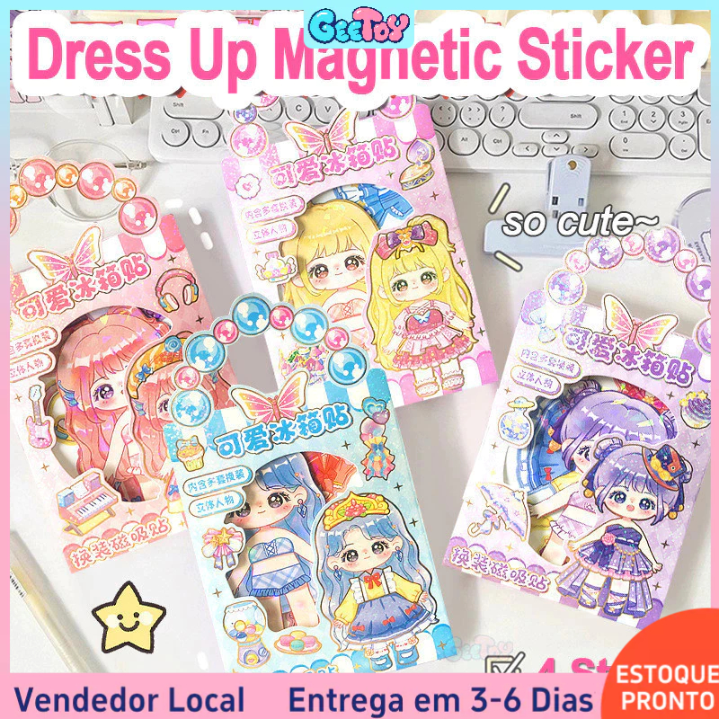 Imagem Brinquedos de Adesivos Magnéticos para Geladeira - Adesivos de Princesas com 10 Vestidos para Montar