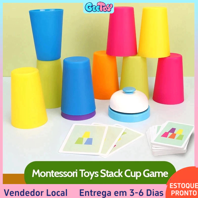Brinquedo Montessori Jogo de Copos com Cartas, Reconhecimento de Cores, Treino Lógico, Brinquedo Educativo para Crianças em Oferta na Shopee