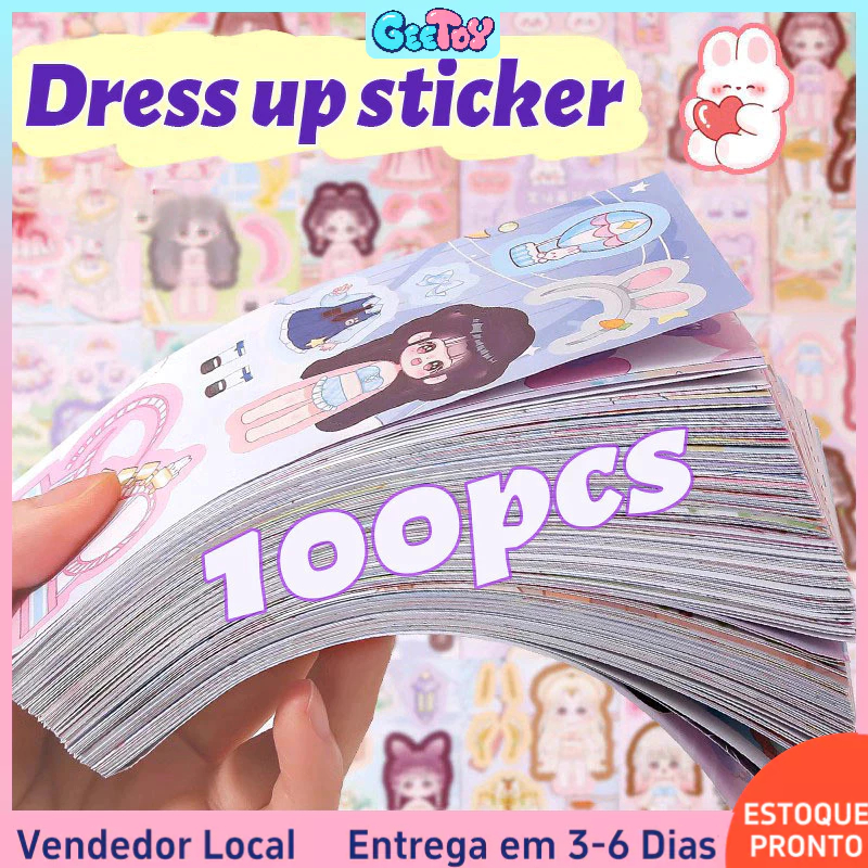 Geetoy Kit 100 Adesivos Fantasia Meninas – Brinquedo DIY Educativo Padrões Crianças