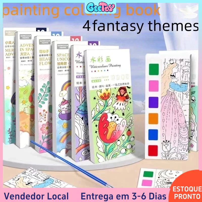 Kit de Livro de Colorir com 12 Folhas de Aquarela Portátil, Inclui Pincel e Livro de Colorir Graffiti
