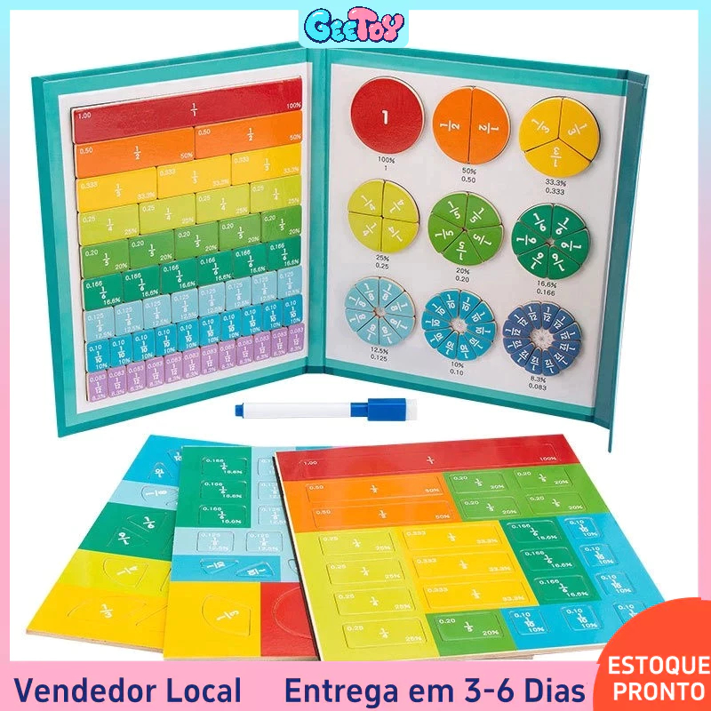 Jogo de Frações Magnéticas em Madeira - Brinquedo Educativo para Aprendizado de Matemática e Cálculo para Crianças em Oferta na Shopee