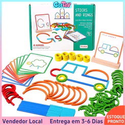 Quebra-Cabeça de Madeira Criativo com Pinos e Anéis, Bloco de Padrões de Madeira, Brinquedo STEM Montessori