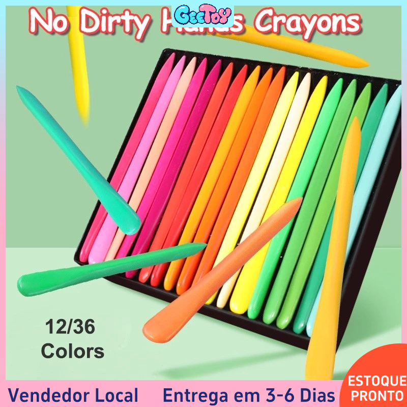 12/36 Cores Lápis de Cera de Plástico para Pintura, Seguro e Não Tóxico, Não Suja as Mãos, Kit para Desenho em Oferta na Shopee