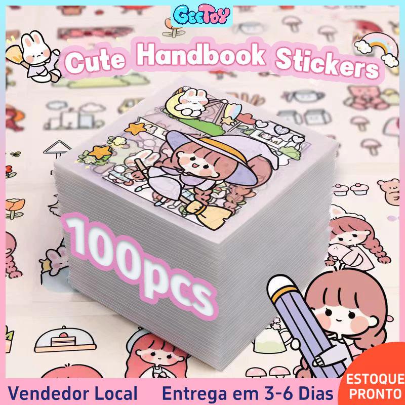 100 Adesivos Fofos Cartoon PET Transparentes Kawaii Manual Criativo para Crianças em Oferta na Shopee