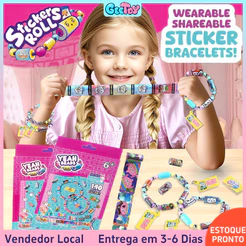 Conjunto de Bijuterias DIY para Crianças com Pulseiras de Elástico, Adesivos, Contas e Brindes Engraçados para Artes