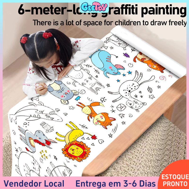 Geetoy Papel Rolô 6m Desenho – Páginas Colorir Educativo Infantil em Oferta na Shopee