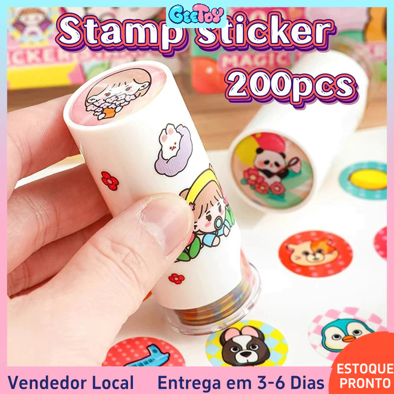 Geetoy Kit 200 Adesivos Cartoon Fofo – Carimbo Mágico DIY Recompensa Educativo Crianças