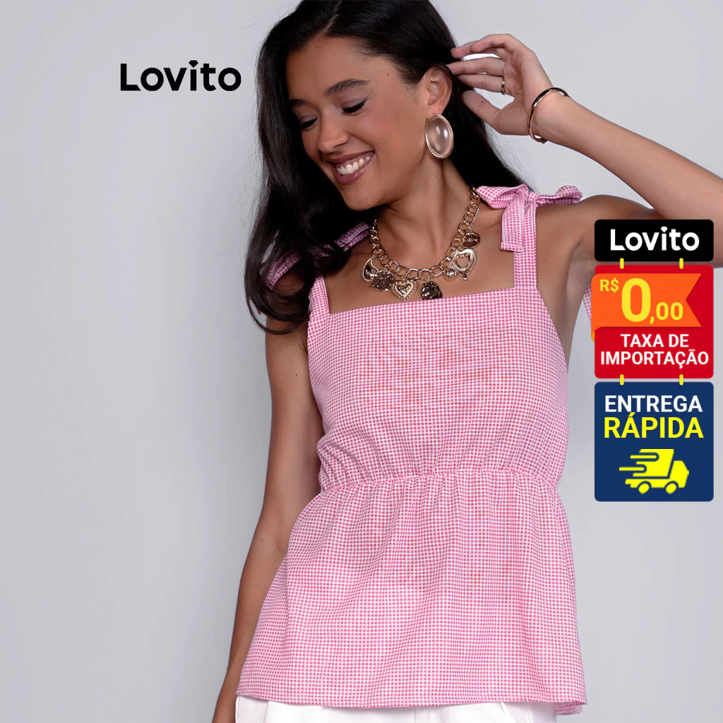 Lovito Blusa Alça com Laço Bata Moda Feminina Basica LB991BRL1021 em Oferta na Shopee