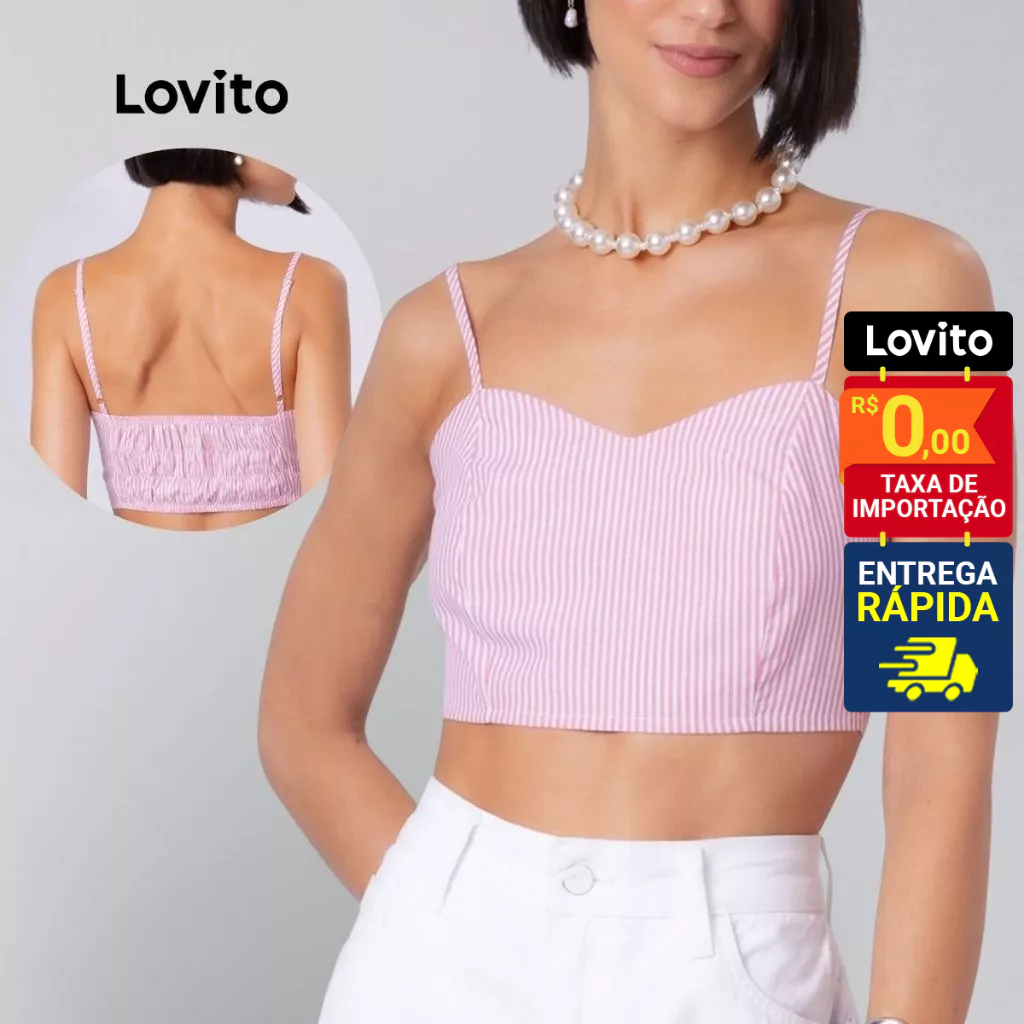 Lovito Top Regata Feminina Alça Fina Listrada LB337BRL366