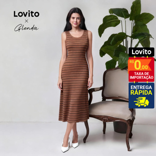 Lovito x Glenda Vestido Listrado Midi sem Manga Feminino B1BRL012