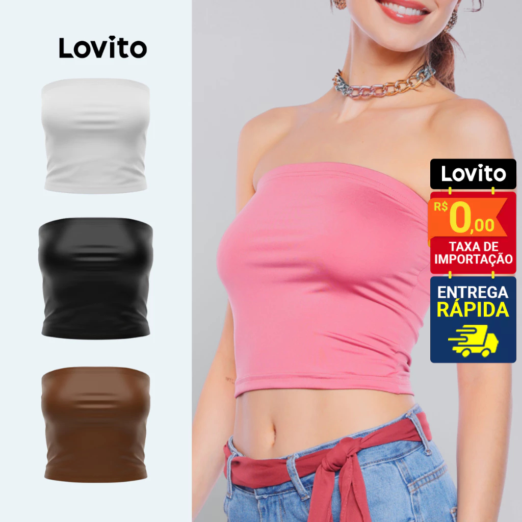 Lovito Top Tomara Feminino que Caia Liso L83ED280