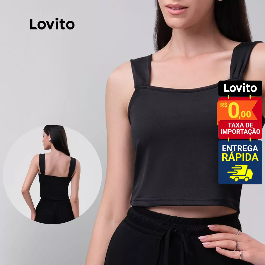 Lovito Top Regata Feminino Cropped com Alça Larga LB1BRL007