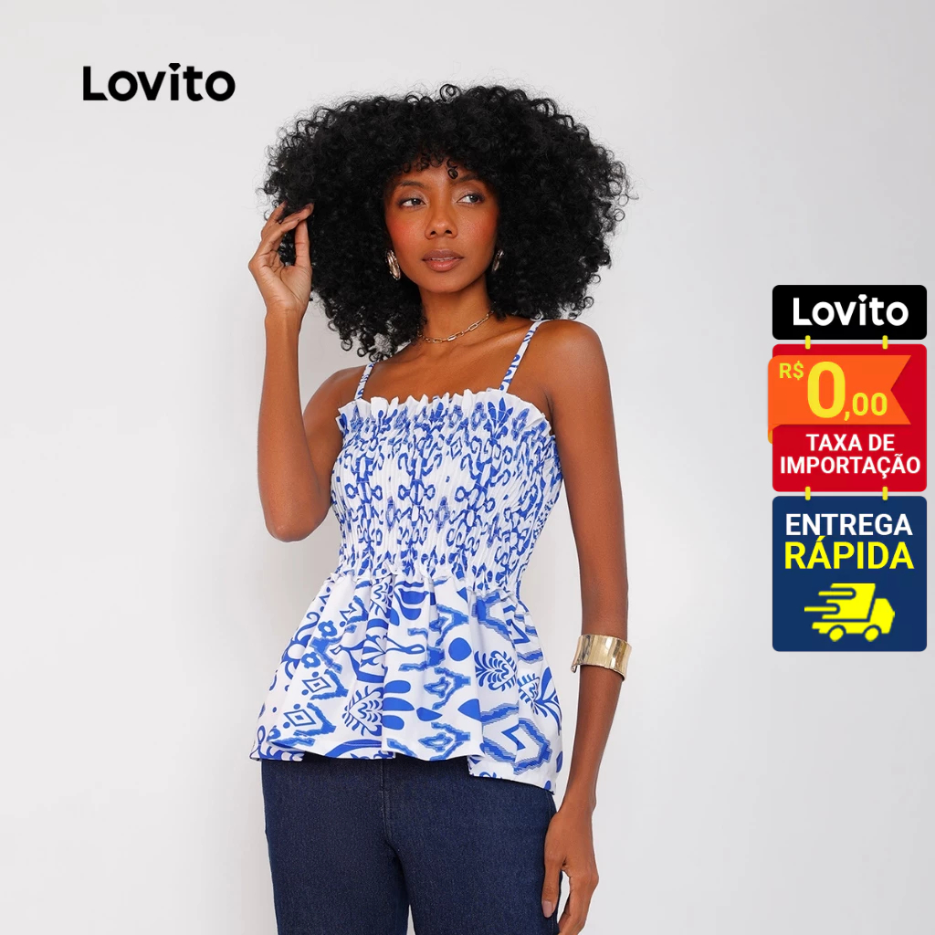 Lovito Bata Babados e Elastico sem Manga com Estampa Floral Feminina LB3BRL032