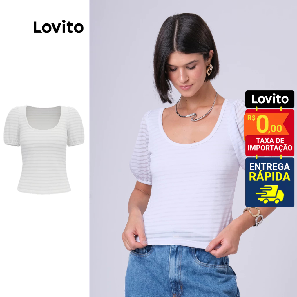 Lovito Camiseta Duplo Tecido Manga Curta Basica Feminina LB237BRL266