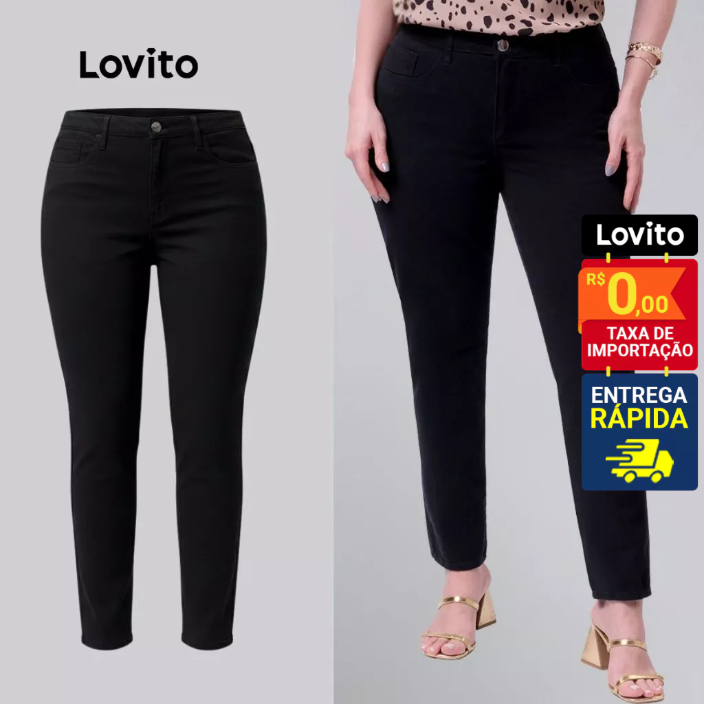 Lovito Calça Jeans Feminina Skinny Básica Plus Size LB183BRL212
