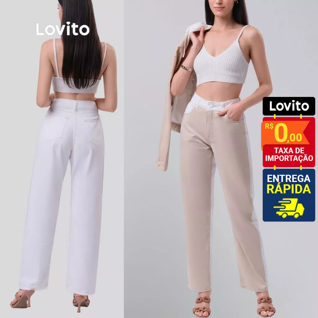 Lovito Calça Jeans Feminina Cores Contrastantes LB83BRL112