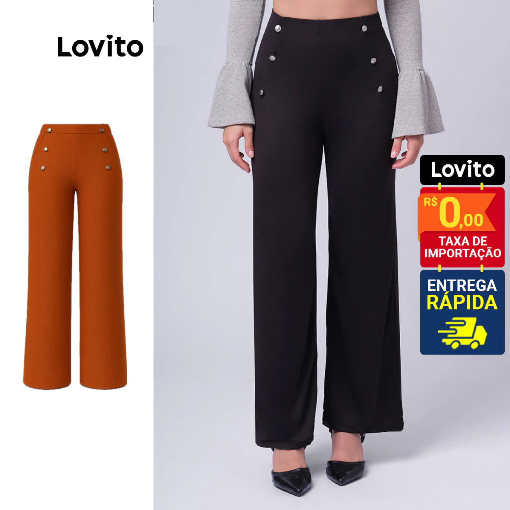 Lovito Calça Feminina Reta Botões Frente LB425BRL454