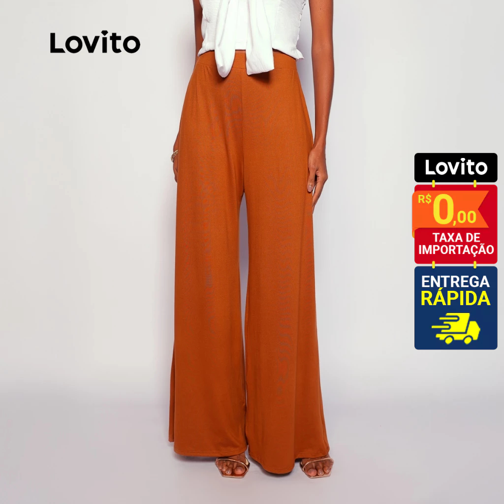 Lovito x Glenda Calça Feminina Pantalona Confortável Básica LB502BRL532 em Oferta na Shopee