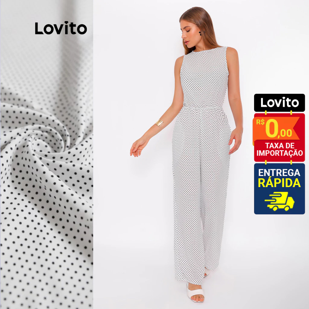 Lovito Macacão Feminino Elegante Estampa Poá LB379BRL408