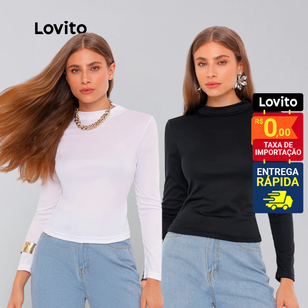 Lovito Kit 2 Tops Manga Longa Básica Lisa Moda Feminina LB709BRL740