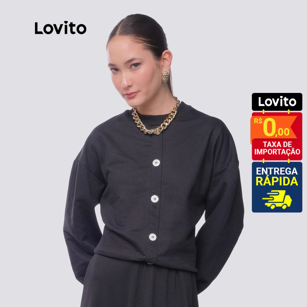 Lovito Moletom Manga Longa Casual com Botões Feminino LB443BRL472