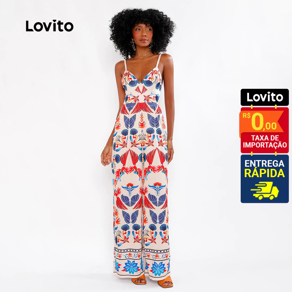 Lovito Bossa | Macacão Longo Praia Tropical Casual Feminino LB482BRL512