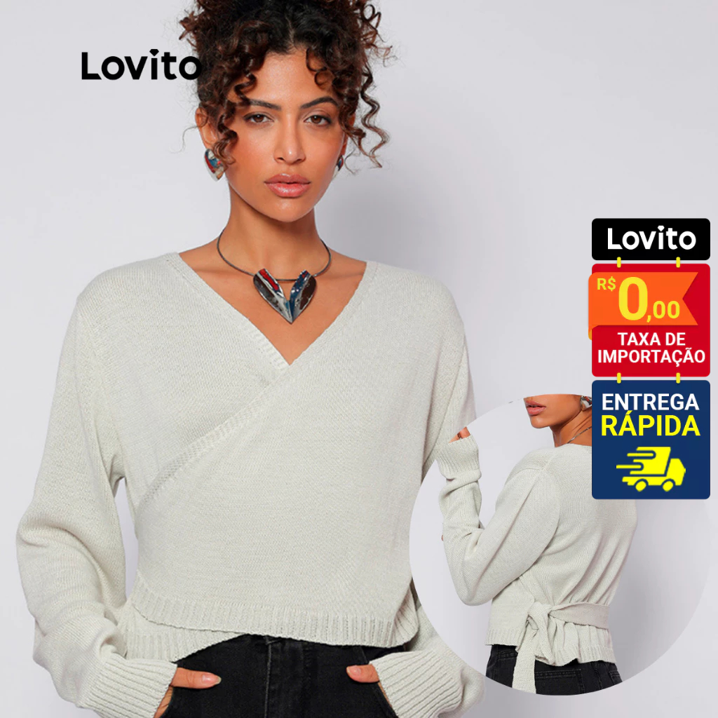 Lovito x Glenda Suéter Liso Casual Feminino LB620BRL650