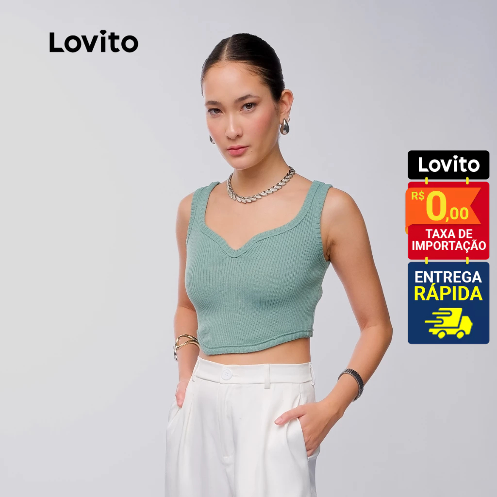 Lovito Blusa de Tricô Lisa e Fofa para Mulheres LB997BRL1027