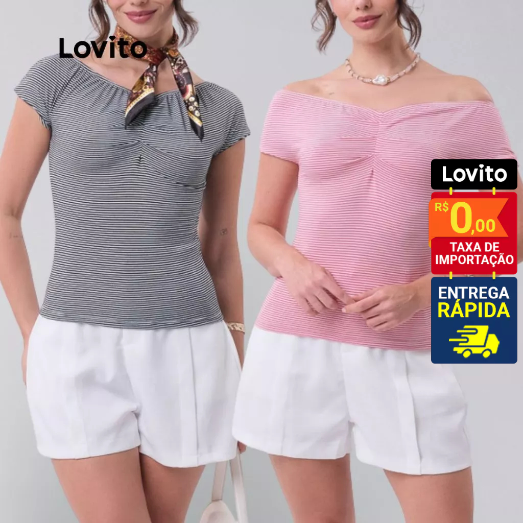 Lovito Regata Casual Listrada para Mulheres LB510BRL540