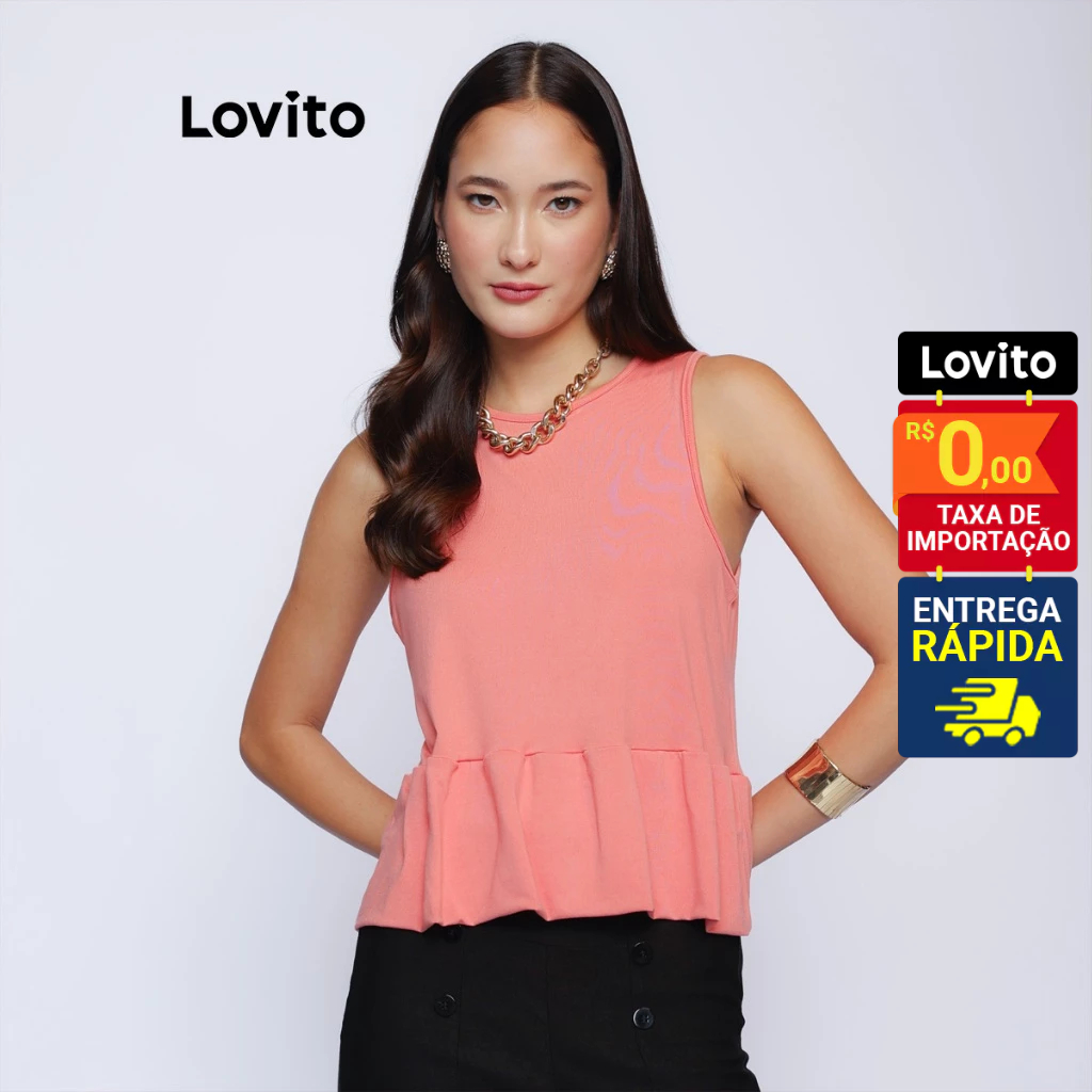 Lovito Regata Peplum Lisa Moda Feminina LB987BRL1017