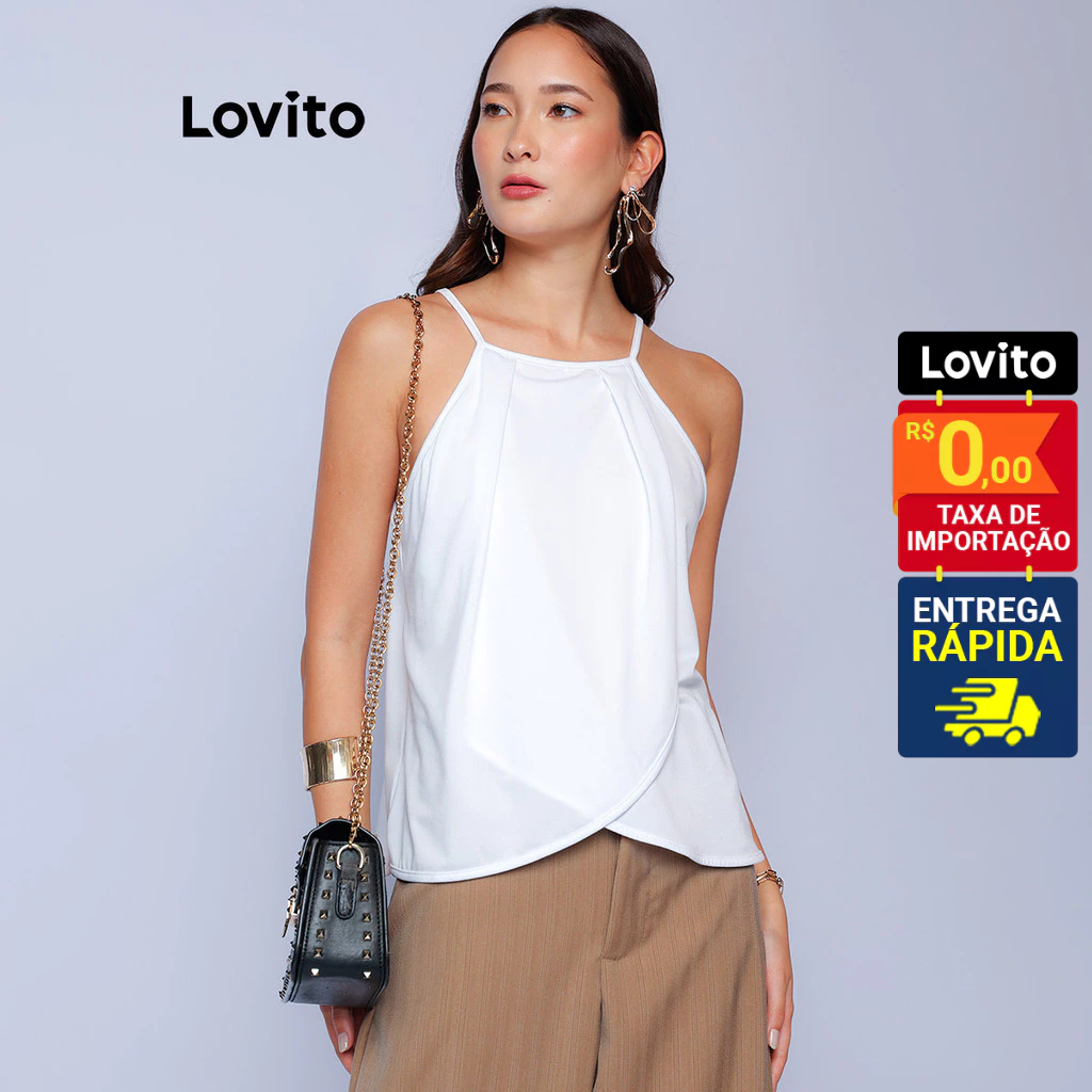 Lovito x Glenda Regata Alças Finas Detalhe na Barra Lisa Casual Feminina LB916BRL946